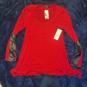 Karen Kane Red Long Sleeve Top with Black Accents